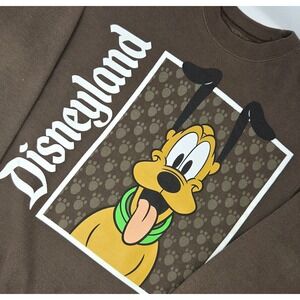 Disney Parks Mens Small Sweatshirt Brown  2 Sided Graphic‎ Print  Pluto Pullover